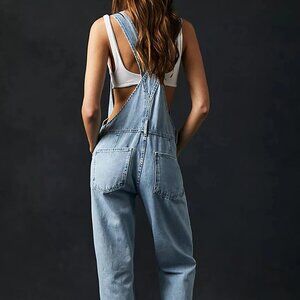 Blue Women's Casual Wide-Leg Denim Jumpsuit